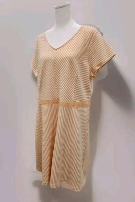 Vestido feminino Isaac Mizrahi Live Empire listras branco pêssego tamanho G - Imagem 1 de 4