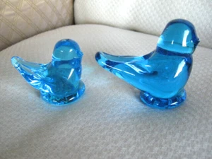 Art Glass Hand Blown Set of 2 NEW Blue Birds 1 is bigger, Momma & Baby ~ Pretty! - Bild 1 von 6