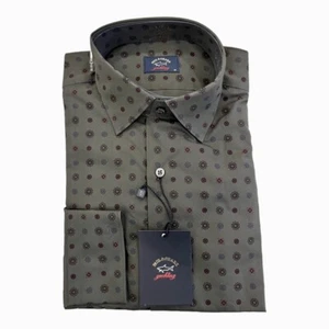 Camisa de hombre PAUL & SHARK Yachting manga larga verde oliva caqui floreado algodón ¡NUEVA! - Imagen 1 de 6