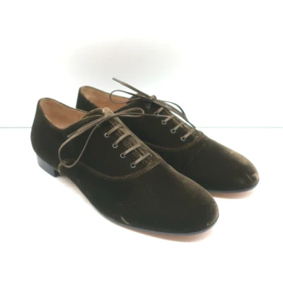 Бархатные оксфорды Gianvito Rossi оливковый коричневый размер 39,5 туфли на плоской подошве на шнуровке - Изображение 1 из 4