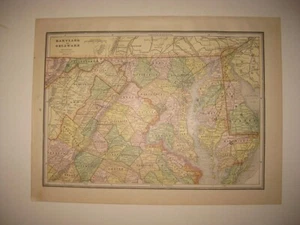 ANTIKE 1889 MARYLAND DELAWARE BALTIMORE DOVER KARTE EISENBAHN DETAILLIERT GUT SELTEN - Bild 1 von 1