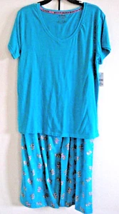 Damen Pyjama Set Mops Blau 2 Teilig Gr. XL Neu - Bild 1 von 2
