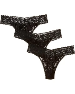 Hanky Panky Signature Underwear Women's One Size Black Lace Thong 3-Pack JDM2112 - Picture 1 of 8