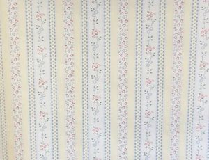 Vintage Small Pink & Blue Floral on Yellow & Off White Stripe by Mayfair 30174 - Picture 1 of 5