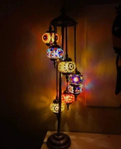 Floor Lamp Turkish Moroccan Style Mosaic 7 Large Globes Free LEDs - Picture 1 of 8