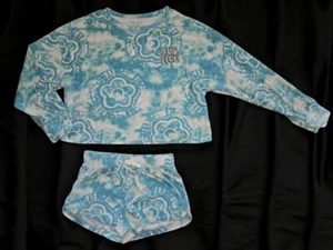* JUSTICE Blue Tie Dye Velour Shortie Pajamas Girls M Size 10 - Picture 1 of 7