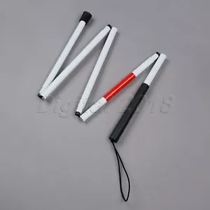 White & Red Fold 24cm Unfold 124cm Aluminum Mobility Folding Cane For the Blind - Picture 1 of 12