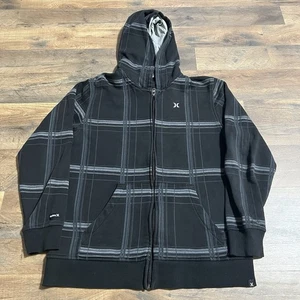 Y2K Hurley Zip Black Hoodie Zip Up Youth Size L Large Cyber Grunge - Picture 1 of 10