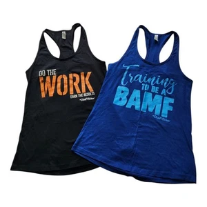 2 Motivational Racerback Workout Tank Tops Women Size Large BAMF and Do the Work - Picture 1 of 9
