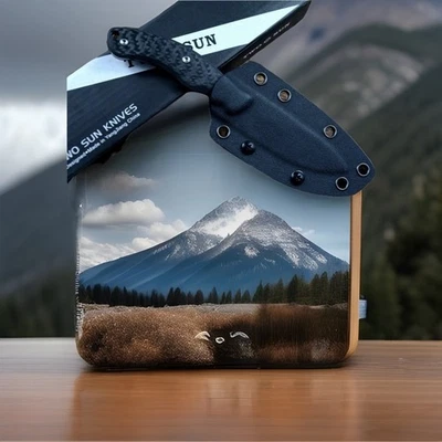 TWOSUN TS558 Fixed Hunting Knife M390 Blade Black Carbon Fiber Handle with Kydex - Image 1 of 4