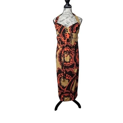 City Triangles Womens Halter Maxi Dress M Brown Orange Geometric Boho Babydoll - Image 1 of 4