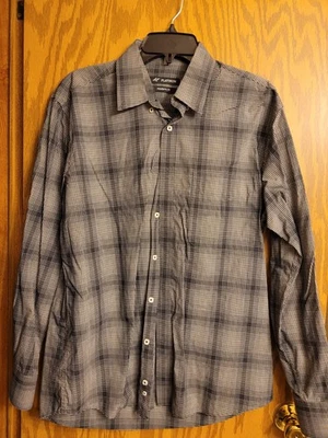 Camisa de vestir AF Platinum mediana negra gris con botones para hombre Foto 1 de 4