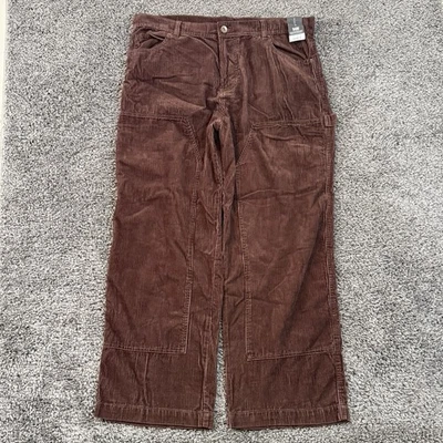 No Boundaries Men's Corduroy Carpenter Double Knee Y2K Baggy Pants Maroon 38x31 - Image 1 of 4