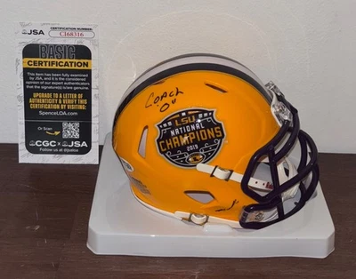 Ed Orgeron Coach "O" LSU Tigers Signed Autographed 2019 Champs Mini Helmet JSA - Image 1 of 2