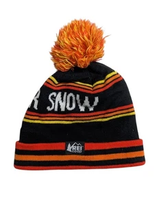 REI Co Op Retro Farbe Orange Schwarz Bommel Beanie Pray For Snow Logo - Bild 1 von 10