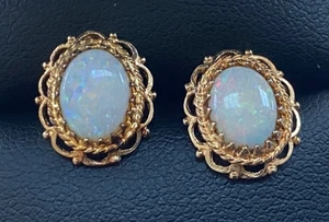 Hermosos aretes vintage de trabajo de filigrana de ópalo y oro amarillo de 9 quilates - Imagen 1 de 10