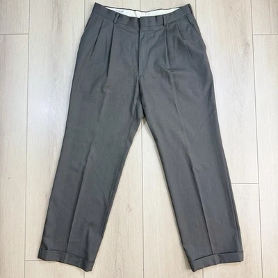 Винтажные штаны 80-90-х годов устойчивые к морщинам 100% камвольная шерсть плиссированные коричневые США - Изображение 1 из 4