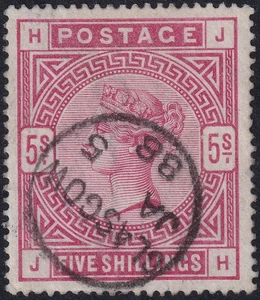 1884 SG176 5s ROSE BLUED PAPER VERY FINE GLASGOW CDS BRANDON CERT (JH) - Picture 1 of 3