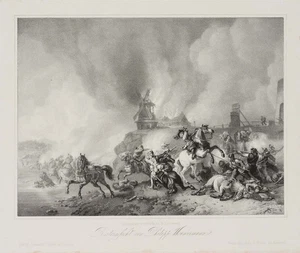 HANFSTAENGL (*1804) según WOUWERMAN (*1619), batalla ecuestre, hacia 1850, lit. - Imagen 1 de 4