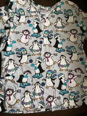 Women’s Scrubstar Winter Penguins Scrub Top Size M - Image 1 of 3