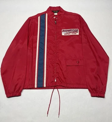 VTG Budweiser Racing Team Red White Blue Lightweight Windbreaker Zip Jacket Sz M - Image 1 of 4