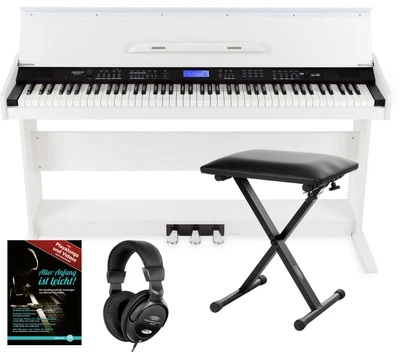 Set Pianoforte Elettrico Digitale 88 Tasti Home Keyboard Panca Sgabello Cuffie Scuola Bianco - Immagine 1 di 4
