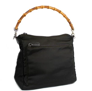 GUCCI dunkelbraun Nylon mit Bambusgriff Schultertasche Handtasche Damen Italy - Bild 1 von 18