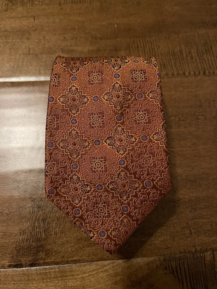 Corbata Ike Behar New York Naranja Quemado Geométrica Floral Seda Para Hombre Diseñador Cuello Foto 1 de 2