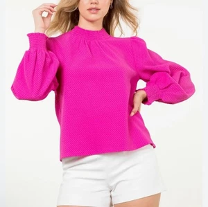 THML Puff Sleeve Top Blouse XS Pink Smocked Neck Sleeve Feminine Girlhoodcore - Picture 1 of 12