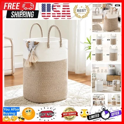 Versatile 60L Cotton Rope Storage Hamper - Organize Toys, Laundry & More - Image 1 of 4