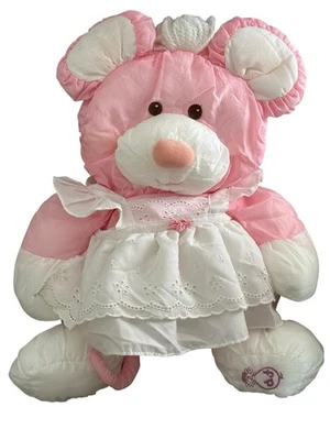 VTG Fisher Price Puffalump Pink Mouse White Pinafore Dress Nylon Stuffed Animal  - Image 1 of 4