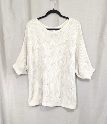 Suéter J. Jill Texturizado Talla 2X Crema Crochet Pullover Manga 3/4 Cottagecore Foto 1 de 4