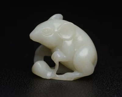 Berloque pingente de jade hetiano branco nefrite esculpido à mão cabaça de rato esculpida à mão - Imagem 1 de 4