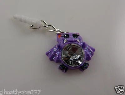 Halloween purple glitter bat bling Cell phone Charm ear cap dust caps purse  - Image 1 of 4