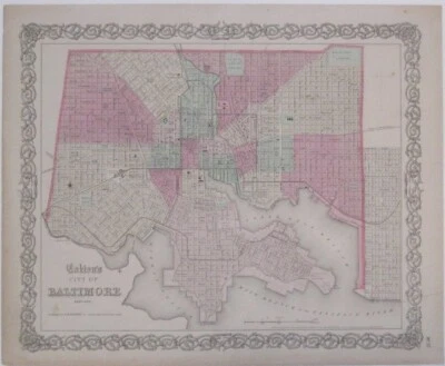 Карта 1855 COLTON БАЛТИМОР станция Камден виадук колледжа Святой Марии Кэрролтон  - Изображение 1 из 4