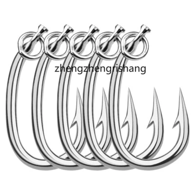 5Pcs Tuna Circle Fishing Hook Stainless Steel Live Bait Saltwater Hook 12/0-16/0 - Image 1 of 4