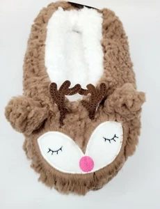 Fuzzy Babba Acogedor Zapatilla Calcetines Navidad Reno Talla 7-9.5 Marrón Blanco NUEVO - Imagen 1 de 5