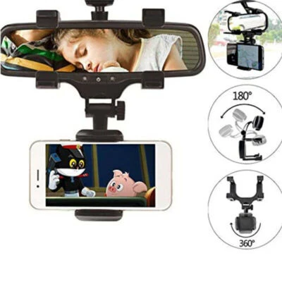 360° Car Rearview Mirror Phone Holder Mount for iPhone 16 15 14 13 12 11 Pro Max - Image 1 of 4