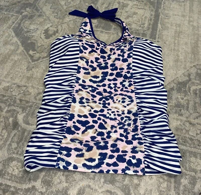 Top Tankini Lime Ricki Natación Rayas Leopardo Azul Rosa Talla Mediana Mujer Foto 1 de 4