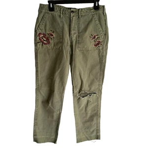 ABERCROMBIE & FITCH Olive Green Floral Embroidered Utility Boyfriend Pants, 28/6 - Picture 1 of 5