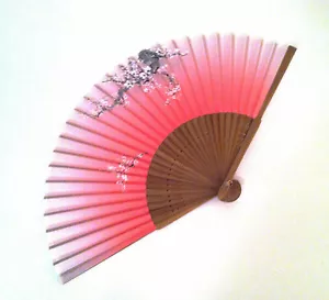 Ombre Pink Color Japanese Bamboo Silk Hand Fan in Plum Flower Flower Print - Picture 1 of 3