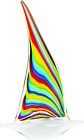 Glass Rainbow Sailboat Figurine - 13″ Tall Decorative & Handmade Mouth-Blown Scu