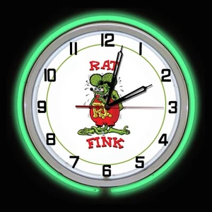 15" Rat Fink Sign Green Double Neon Clock - Bild 1 von 2
