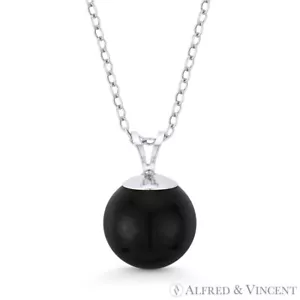 Jetschwarz Onyx Achatkugel Solitär Anhänger & Kette Halskette in 14k Weißgold - Bild 1 von 1