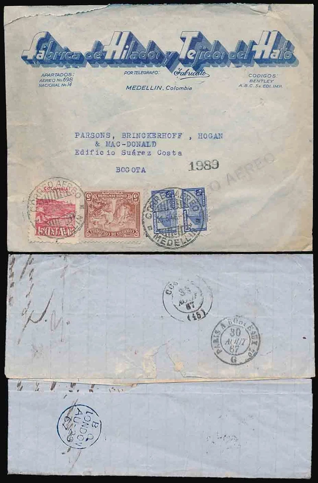 COLOMBIA 1946 ADVERT ENV.FABRICATO WINGS CLOSURE SEAL + ANDI LABEL POSTMARKED - Image 1 of 1