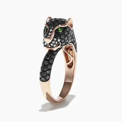Alianza de boda Pantera 3 quilates redonda simulada diamante negro enchapado en oro rosa de 14 quilates Foto 1 de 4