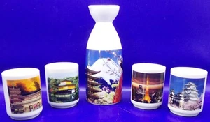 Japanese Sake 5 pc Gift Set w/Original Box Geisha & Japanese Historical Sites - Picture 1 of 5