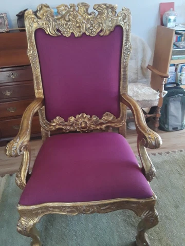 19Th C Italian Rococ Guilded Thrones  hand carved chairs Wood Gold Pair Cover