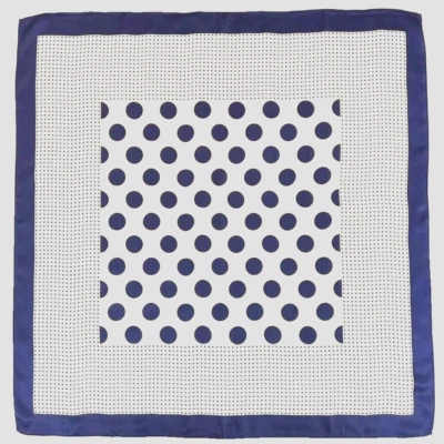 35"x35"Blue Dots Print Pure Mulberry Satin Silk14momme Scarf 88x88cm 4-28 - Image 1 of 4