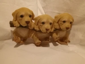 Three Labrador Retriever Puppies Hanging From Stick. Mantle or Wall Decoration - Picture 1 of 9